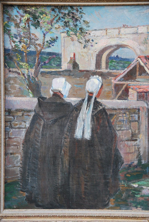 L'Ile De Ré , Procession à Saint Martin , Oil Signed Suzanne Minier