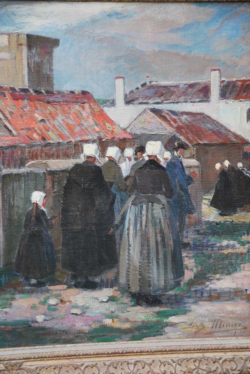 L'Ile De Ré , Procession à Saint Martin , Oil Signed Suzanne Minier