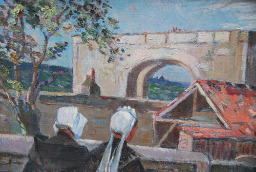 L'Ile De Ré , Procession à Saint Martin , Oil Signed Suzanne Minier