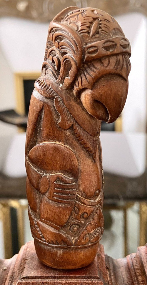 Indonesia, 19th Century, Five Carved Wood Kriss Handles with Anthropo-zoomorph decoration.