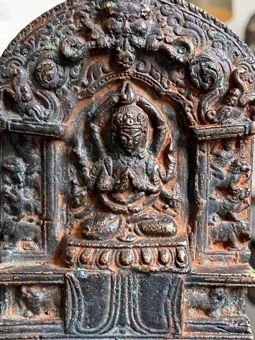 Nepal, Inizio XIX Secolo, Raro Altare In Bronzo Dedicato Al Bodhisattva Sadaksari.