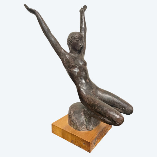 Jacques Coquillay - Bronze Jeune Femme Nue H: 35 Cm 