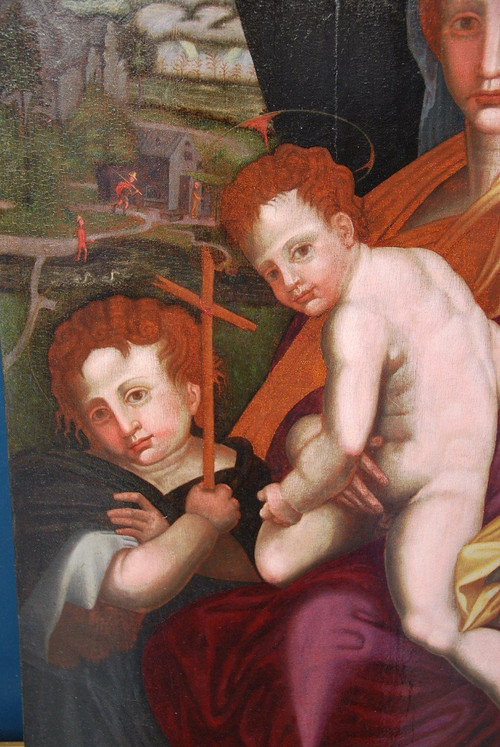 Virgin, Saint John the Baptist And the Child Jesus, 16th Century Italian Renaissance Oil