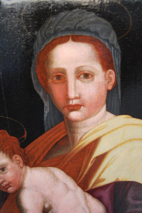 Virgin, Saint John the Baptist And the Child Jesus, 16th Century Italian Renaissance Oil