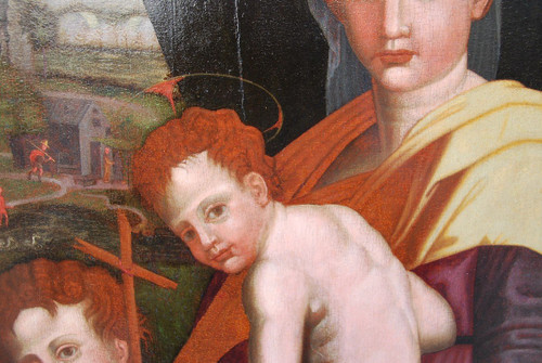 Virgin, Saint John the Baptist And the Child Jesus, 16th Century Italian Renaissance Oil