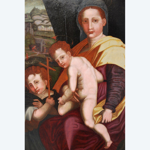 Virgin, Saint John the Baptist And the Child Jesus, 16th Century Italian Renaissance Oil