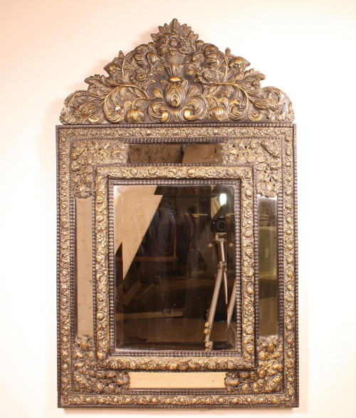 Important 19th Century Mirror From The Netherlands In Repoussé Brass