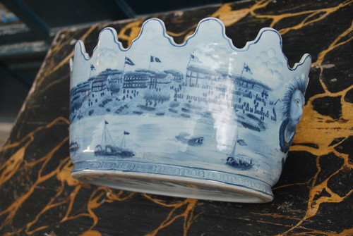 Verrière Ovale En Porcelaine De La Chine Blanc Bleu