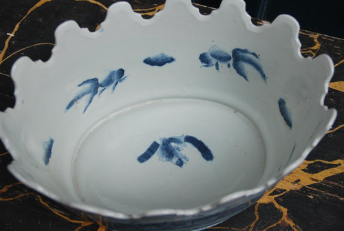 Verrière Ovale En Porcelaine De La Chine Blanc Bleu