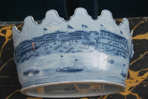 Verrière Ovale En Porcelaine De La Chine Blanc Bleu