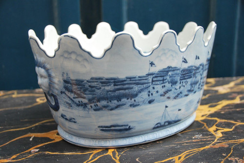 Verrière Ovale En Porcelaine De La Chine Blanc Bleu