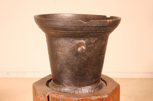 Cast Iron Mortar Circa 1600 With Its Original Block