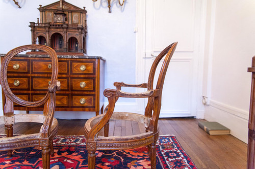 Pair of Louis XVI period Cabriolet armchairs Stamped Georges Jacob