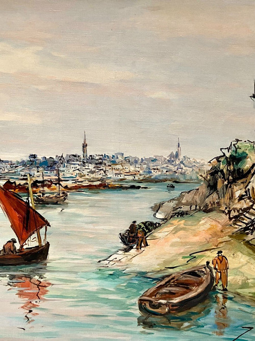 Joseph Crozes (active From The 1930s to 1950s), Painting View Of Douarnenez From Tréboul.