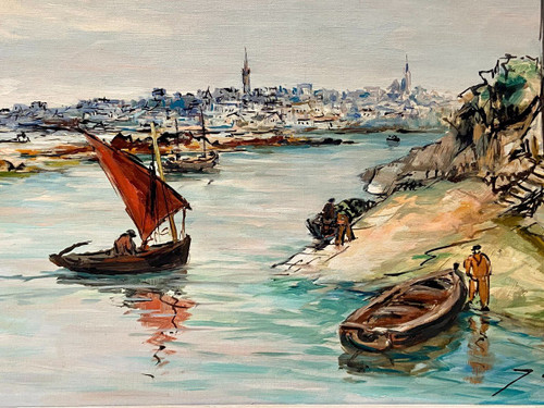 Joseph Crozes (active From The 1930s to 1950s), Painting View Of Douarnenez From Tréboul.