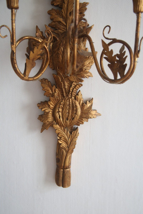 Pair Of Louis XVI Style Golden Wood Sconces