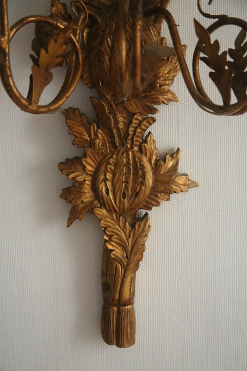 Pair Of Louis XVI Style Golden Wood Sconces