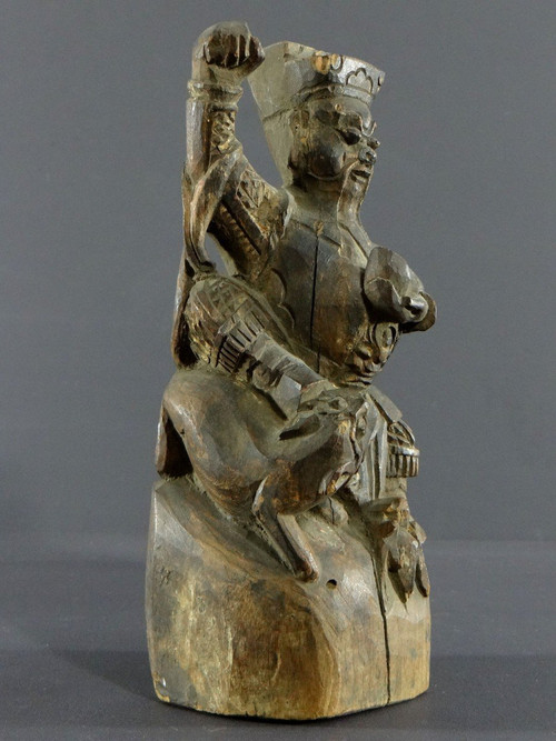 China, XIXth Century Or Earlier, Chao Kung Ming Carved Wood Statue, God Of Wealth.