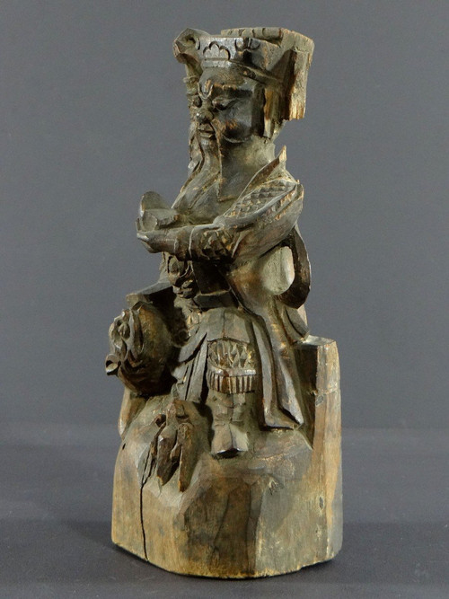 China, XIXth Century Or Earlier, Chao Kung Ming Carved Wood Statue, God Of Wealth.