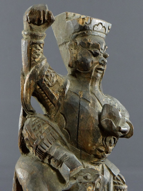 China, XIXth Century Or Earlier, Chao Kung Ming Carved Wood Statue, God Of Wealth.