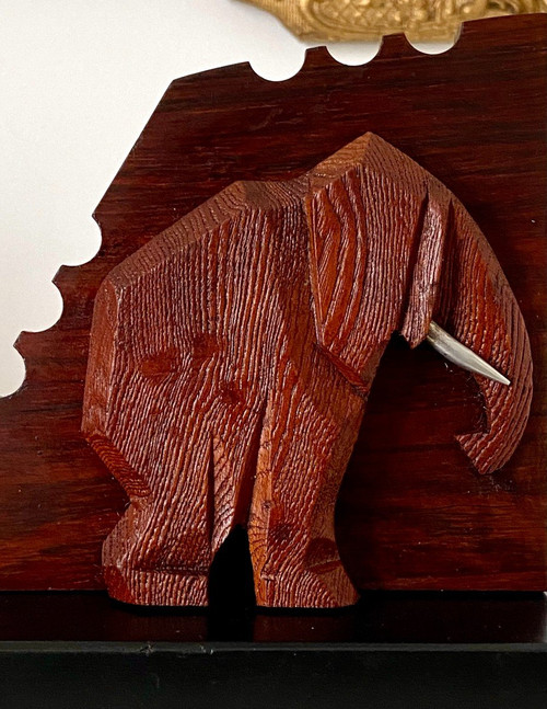 Francia, Anni '30/'50, Coppia Di Fermalibri Elefante In Legno E Metallo.