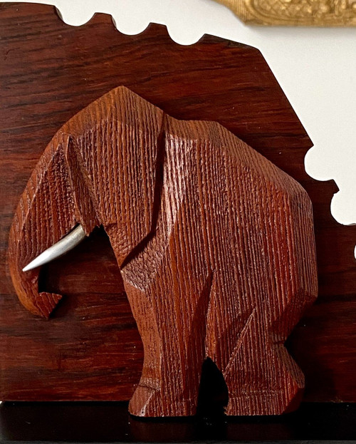 Francia, Anni '30/'50, Coppia Di Fermalibri Elefante In Legno E Metallo.