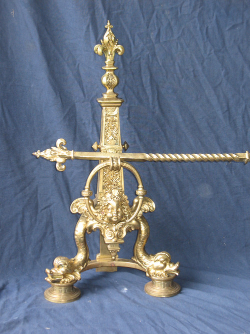 Pair of large andirons andirons in gilded bronze in the Louis XIV style, 19th century