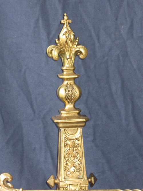 Pair of large andirons andirons in gilded bronze in the Louis XIV style, 19th century