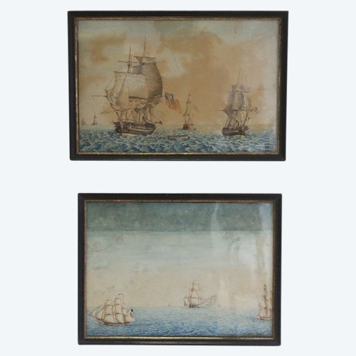 pair of watercolours, seascapes from the early 19th century