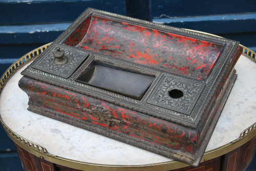 Louis XIV Style Inkwell, Boulle Marquetry Napoleon III Period