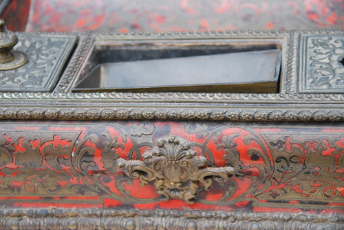 Louis XIV Style Inkwell, Boulle Marquetry Napoleon III Period