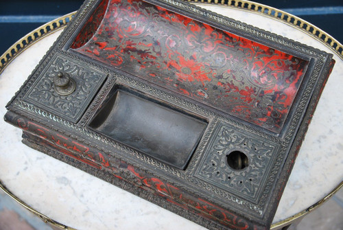 Louis XIV Style Inkwell, Boulle Marquetry Napoleon III Period