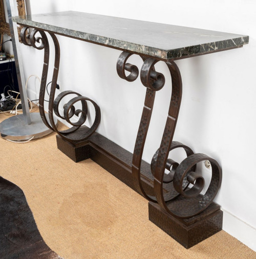 Beautiful Art Deco Hammered Wrought Iron Console, Dans Le Gôut d'E. Brandt