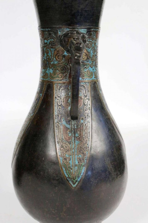 Pair of Japanese bronze vases with enamel decoration