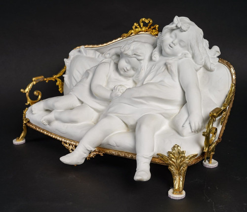 Art Nouveau Biscuit And Gilt Bronze Sculpture