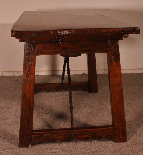 17th Century Spanish Three Drawer Chestnut Table