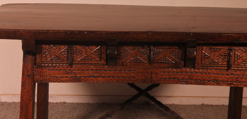 17th Century Spanish Three Drawer Chestnut Table