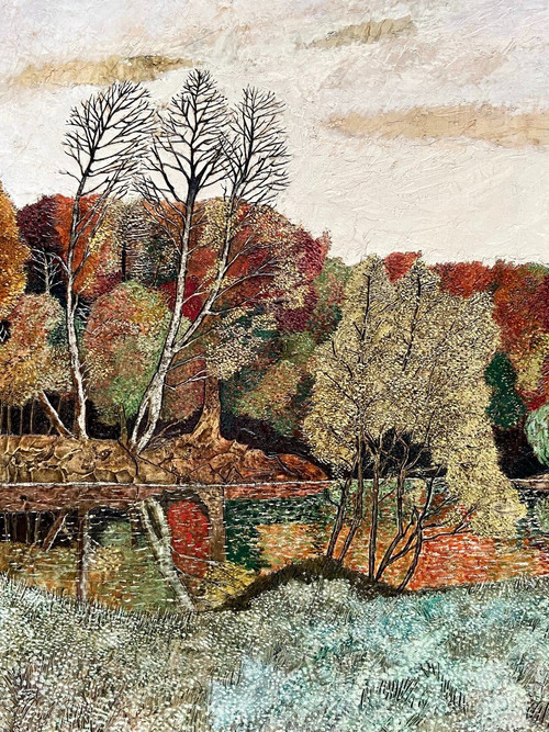 François Szulman, 1970s Painting Countryside Landscape, Autumn In Olivet.