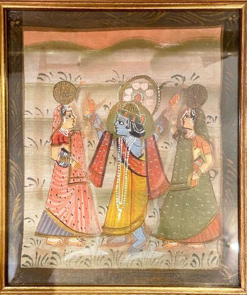 India, First Half Of The 20th Century, Painting On Fabric Vishnu And Adorantes II