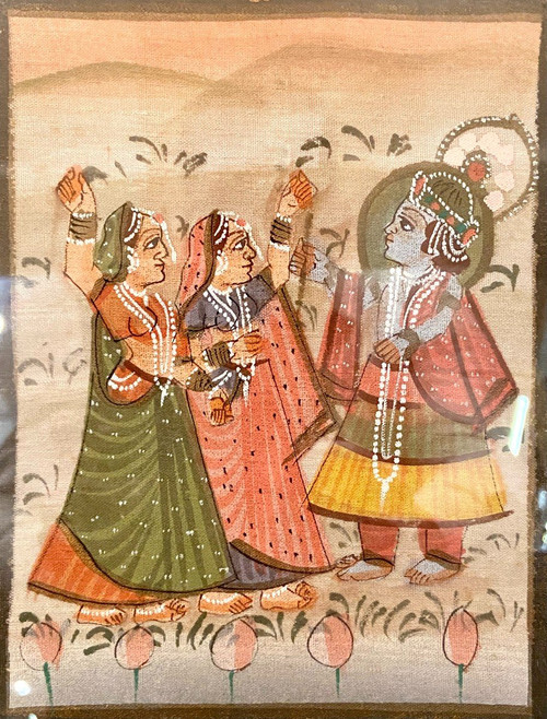 India, First Half Of The 20th Century, Painting On Fabric Vishnu And Adorantes III