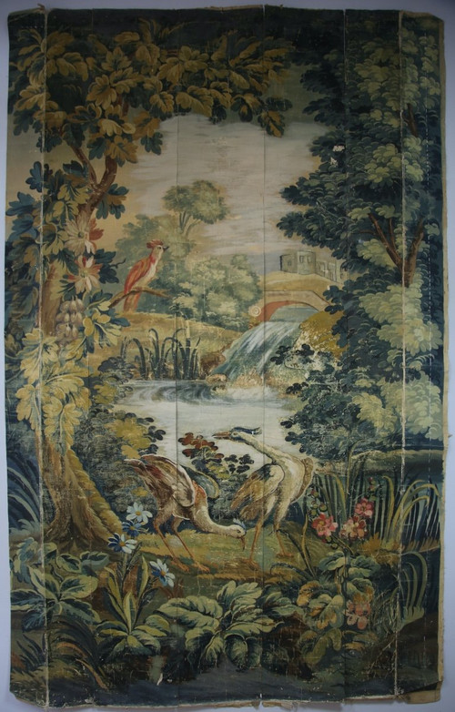 Carton de tapisserie verdure Aubusson, toile peinte