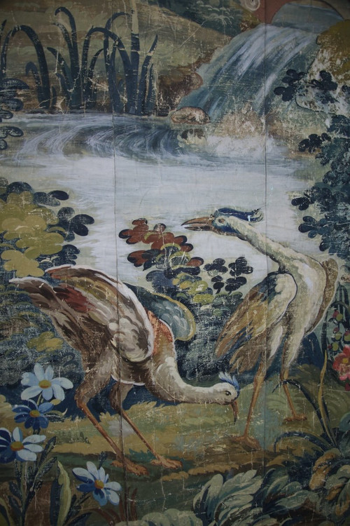 Carton de tapisserie verdure Aubusson, toile peinte