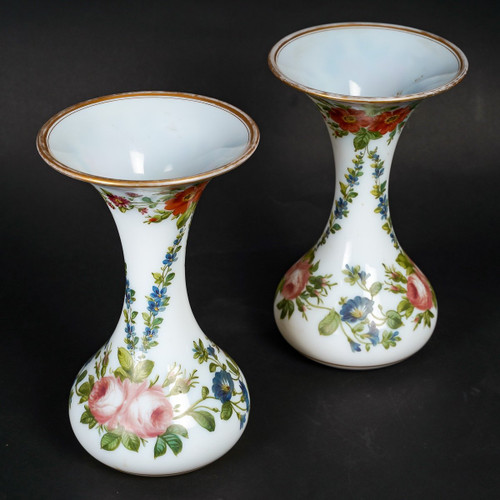 A Pair Of White Opaline Vases Late 19th Century