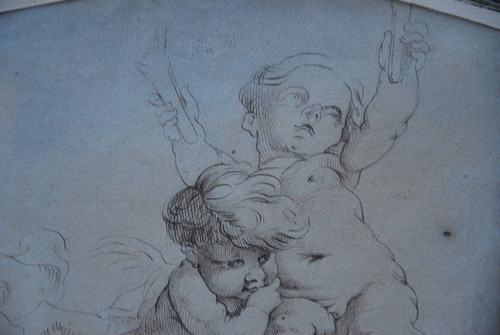 Pen Drawing Two Putti, 18th century school after Boucher