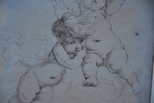 Pen Drawing Two Putti, 18th century school after Boucher