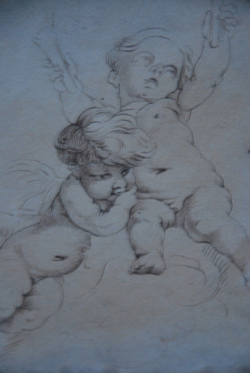 Pen Drawing Two Putti, 18th century school after Boucher