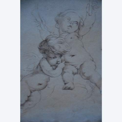 Pen Drawing Two Putti, 18th century school after Boucher