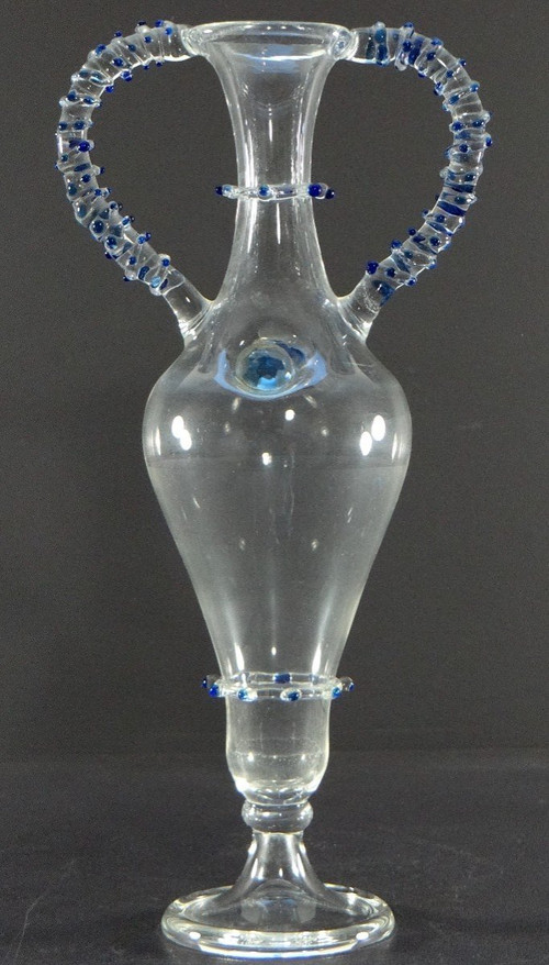 France, 1950s, Blown Glass Vase With Two Handles Added Hot.