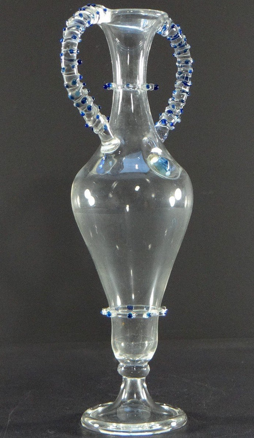 France, 1950s, Blown Glass Vase With Two Handles Added Hot.