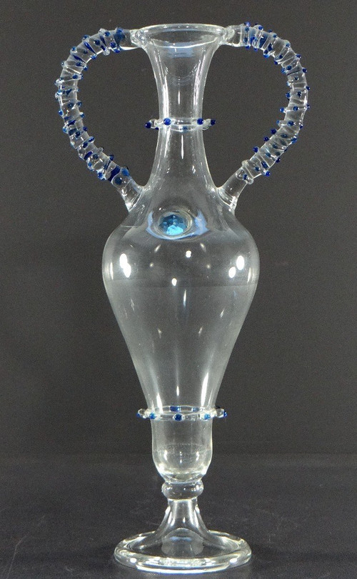 France, 1950s, Blown Glass Vase With Two Handles Added Hot.